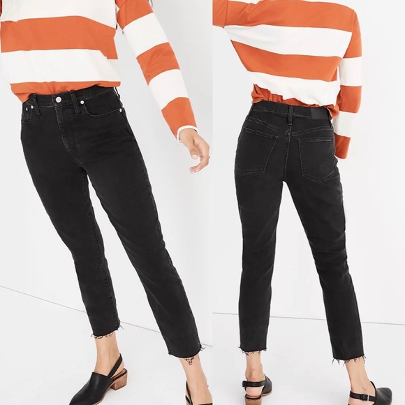 Madewell Denim - Madewell Black High Rise Raw Hem Boy Jeans